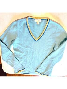 Light Blue 2 Ply V Neck Cashmere Charter Club Size Small